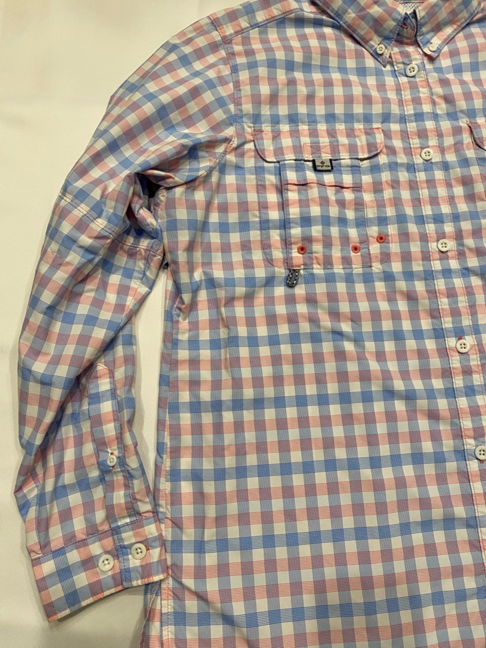 Columbia PFG Women L Plaid Button-Down Shirt - Light Blue & Light Pink - Picture 2 of 8